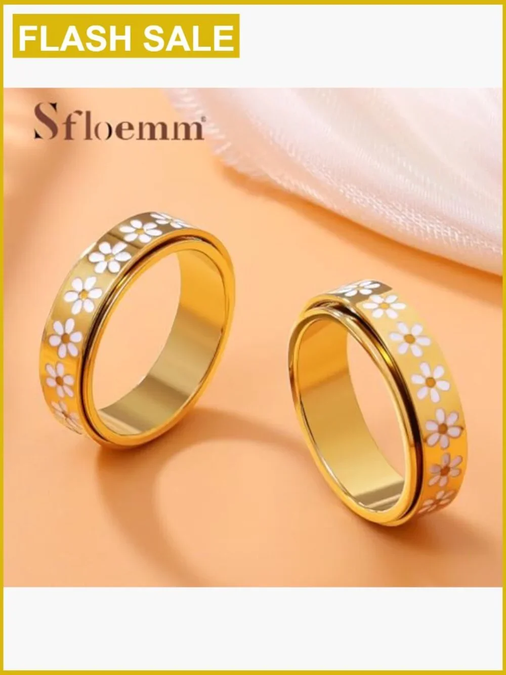 Daisy Fidget Ring Stainless Steel 18K Gold Plated Spinner Anxiety Relief Band